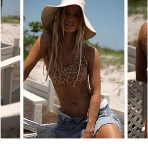 TAN + LINES by Sivan Ayla Sedona Bikini Top (Brown & Tan Giraffe) NWT